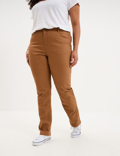 Pantalon droit taille haute extensible marron femme grande taille