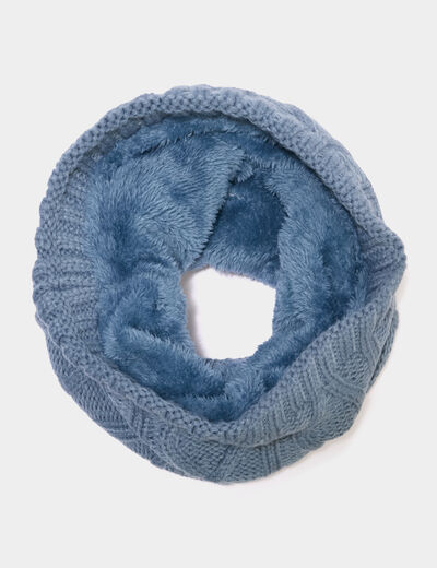 Tour de cou &agrave; torsades doubl&eacute; bleu homme