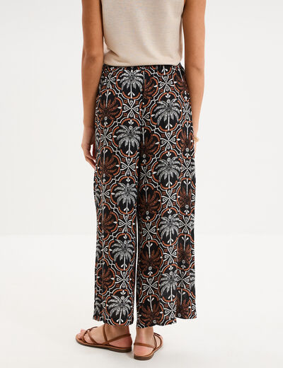 Pantalon large fluide taille &eacute;lastiqu&eacute;e noir femme