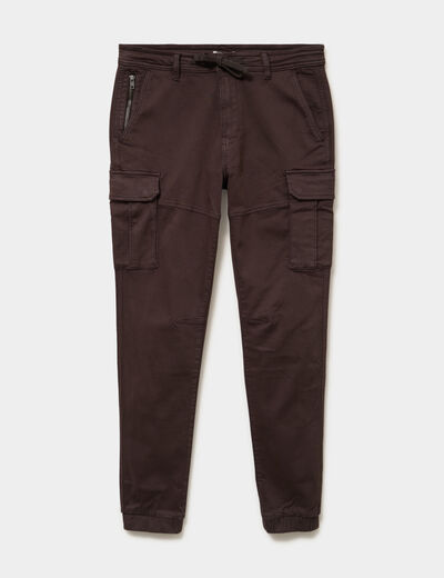Pantalon cargo slim stretch marron fonc&eacute; homme