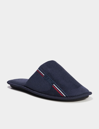 Chaussons mules effet velours bleu marine homme