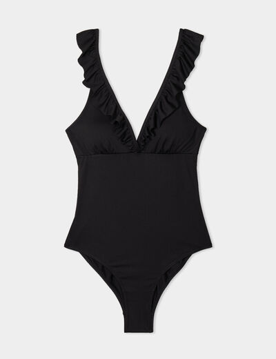 Maillot de bain une pièce volants noir femme