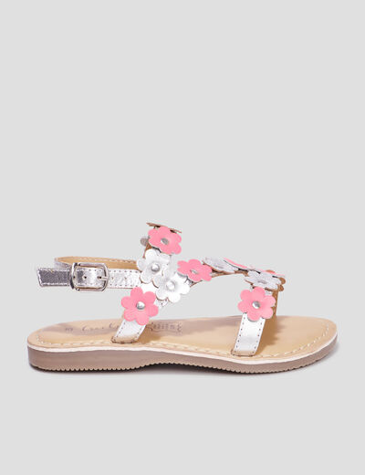 Sandales brides à fleurs en cuir Creeks rose fille
