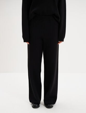 Pantalon large en maille cropped noir femme