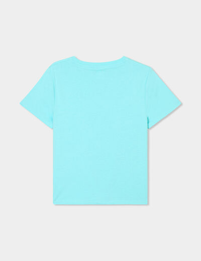 T-shirt noué manches courtes coton bleu turquoise fille