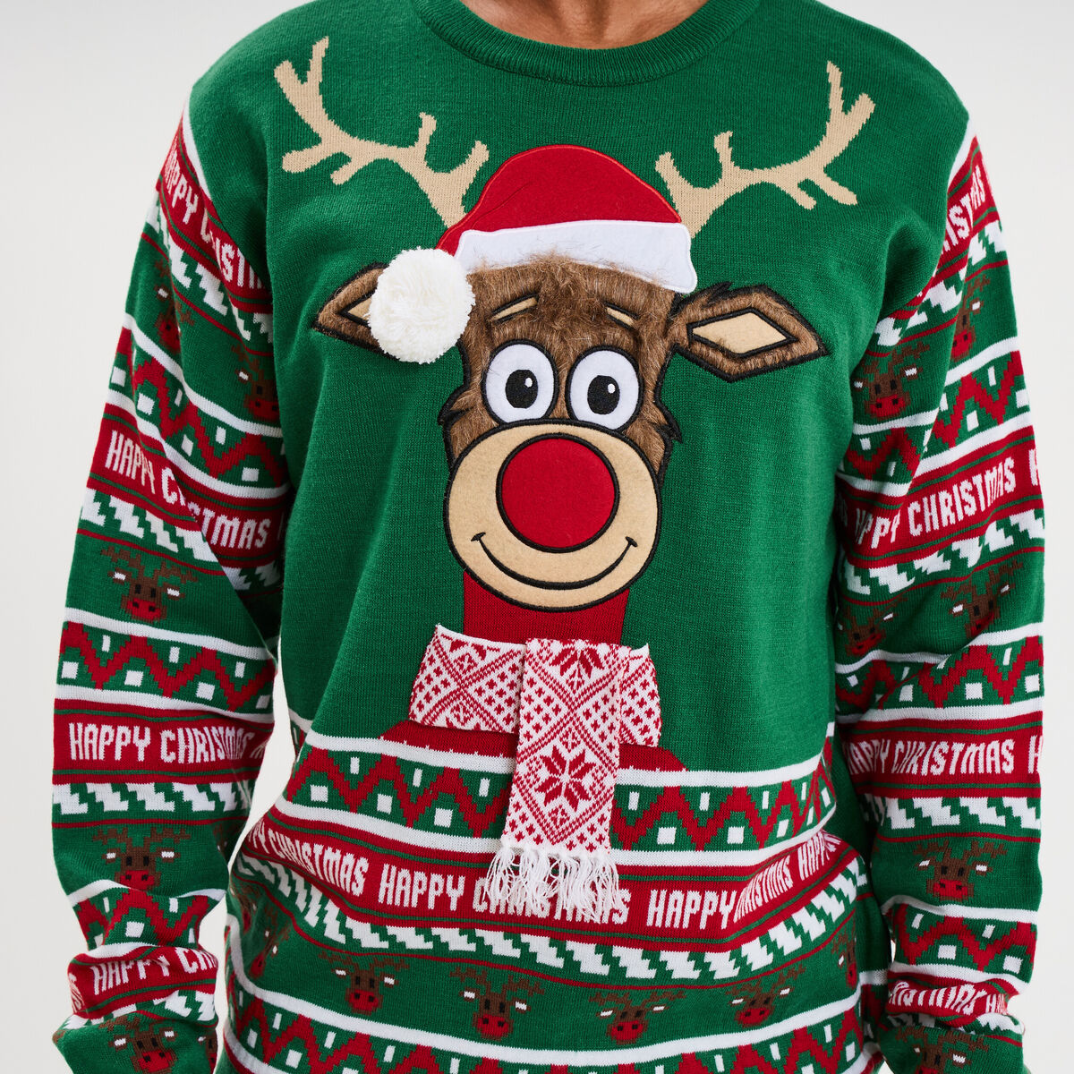 Pull de No&euml;l avec pompon vert homme