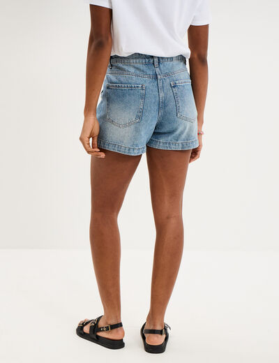 Short en jean avec pinces coton denim double stone femme