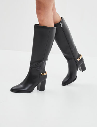 Bottes hautes avec chaînes à talons noir femme