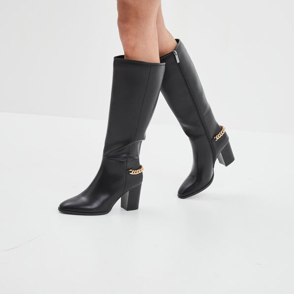 Bottes hautes avec chaînes à talons noir femme