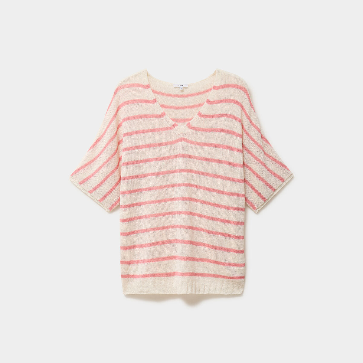 Pull manches 3/4 col en V blanc femme grande taille