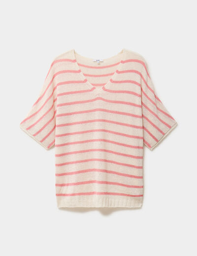 Pull manches 3/4 col en V blanc femme grande taille