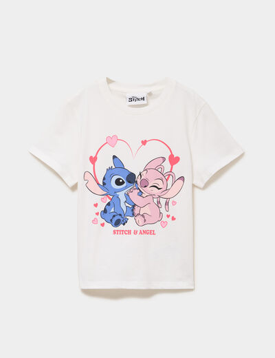 T-shirt manches courtes coton Stitch blanc fille