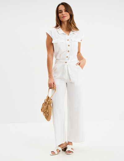 Combinaison pantalon ceinturée blanc femme