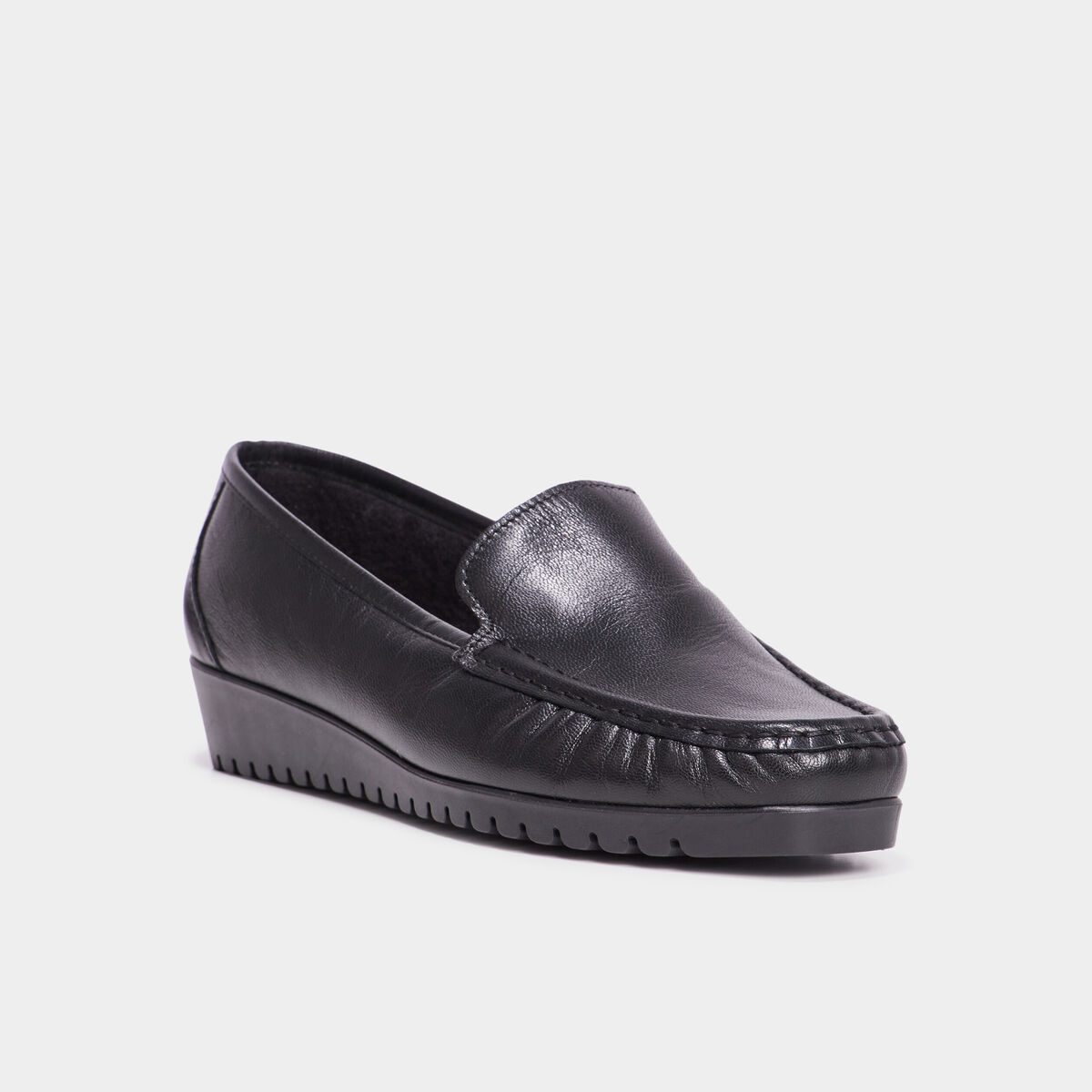 Mocassins en cuir compensés pied large noir femme