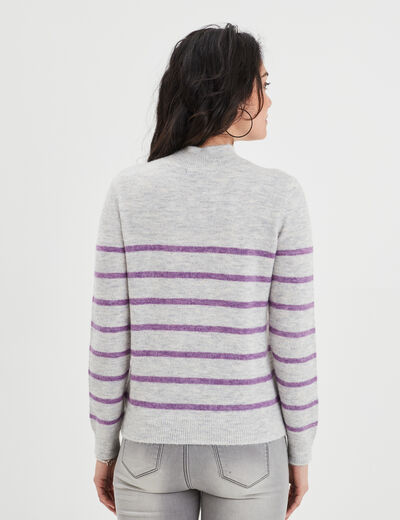 Pull marinière boutons à l'épaule gris clair femme