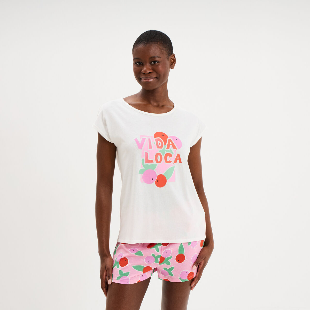 Ensemble pyjama short et t-shirt coton blanc femme