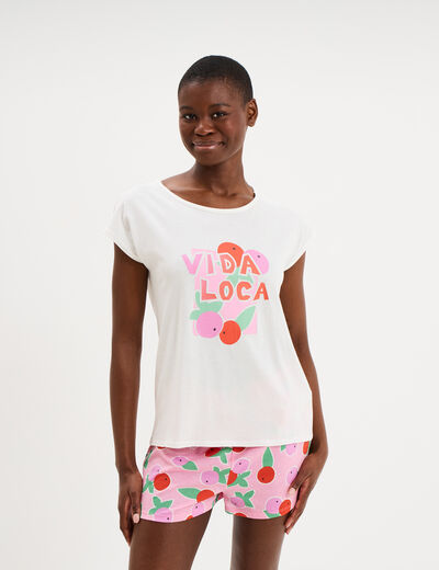 Ensemble pyjama short et t-shirt coton blanc femme
