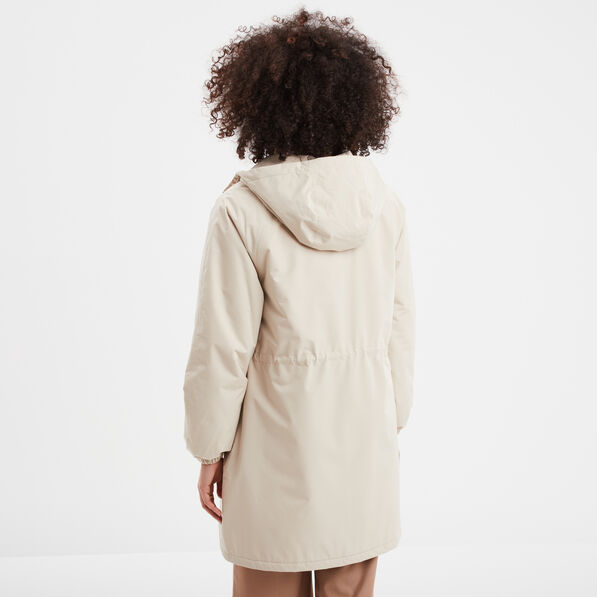 Parka de pluie longue à capuche sable femme