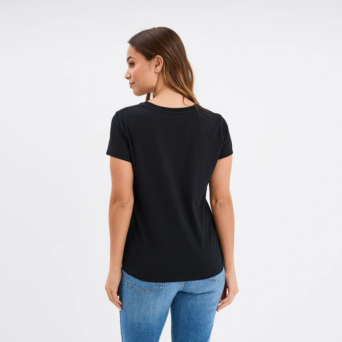 T-shirt manches courtes coton Stitch noir femme