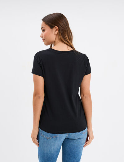 T-shirt manches courtes coton Stitch noir femme