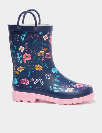 Bottes de pluie caoutchouc &agrave; enfiler bleu fille