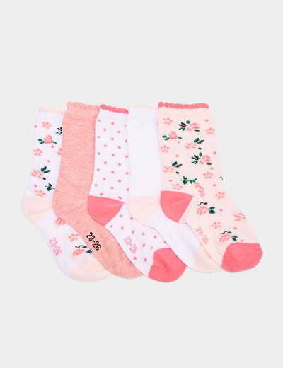 Lot 5 paires chaussettes à bord vague rose bébé fille