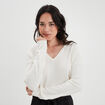 Pull col en V manches longues blanc femme