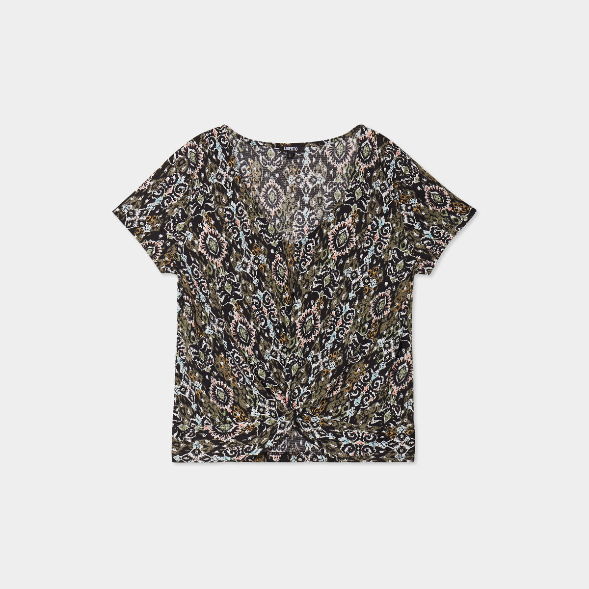 T-shirt taille nouée col en V Liberto noir femme