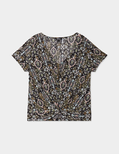 T-shirt taille nouée col en V Liberto noir femme