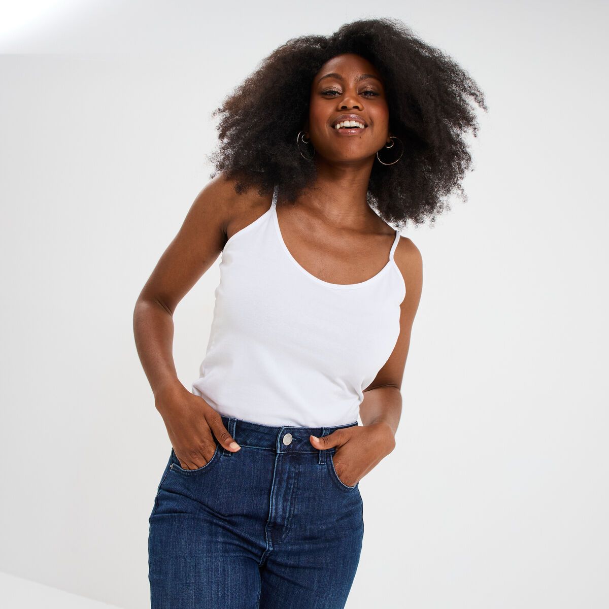Débardeur coton bretelles réglables blanc femme