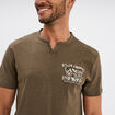 T-shirt col tunisien manches courtes vert kaki homme
