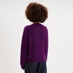 Gilet cardigan col rond boutonn&eacute; violet fonc&eacute; femme