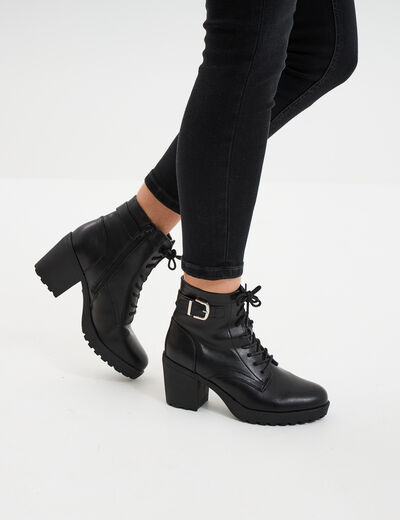 Boots &agrave; lacets et talons 5 cm noir femme