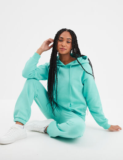 Sweat hoodie molleton à capuche bleu turquoise femme
