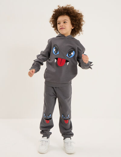 Sweat hoodie détails fantaisie coton gris foncé garçon