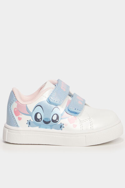 Tennis basses &agrave; scratchs Stitch blanc b&eacute;b&eacute; fille