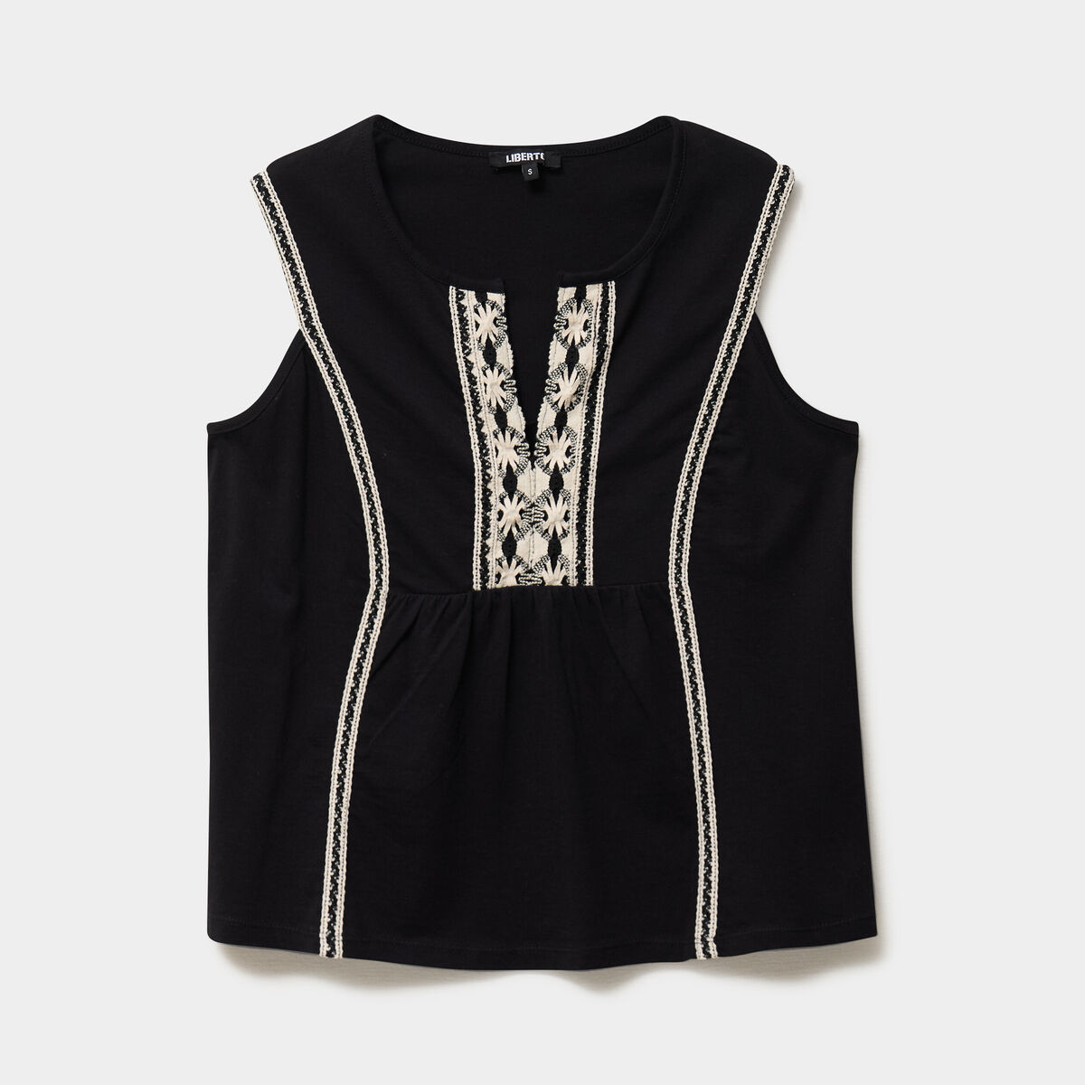 Blouse sans manches col tunisien coton noir femme