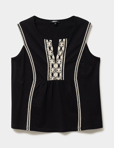 Blouse sans manches col tunisien coton noir femme