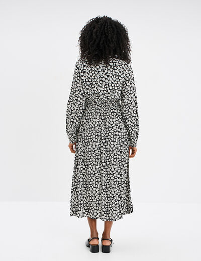 Robe longue empire fluide col en V noir femme