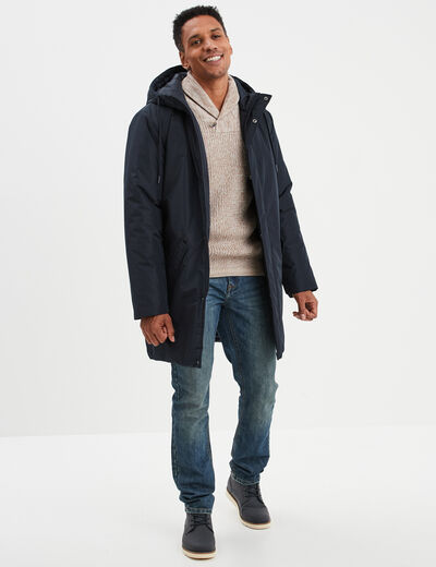 Parka déperlante doublée à capuche bleu foncé homme