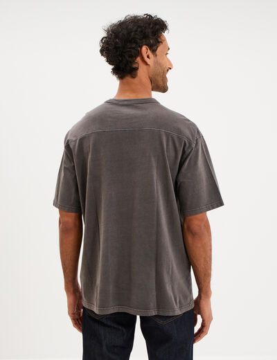 T-shirt droit col rond 1 poche coton gris fonc&eacute; homme