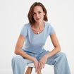 T-shirt coton col rond manches courtes bleu clair femme