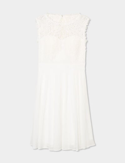 Robe courte buste dentelle sans manches blanc femme