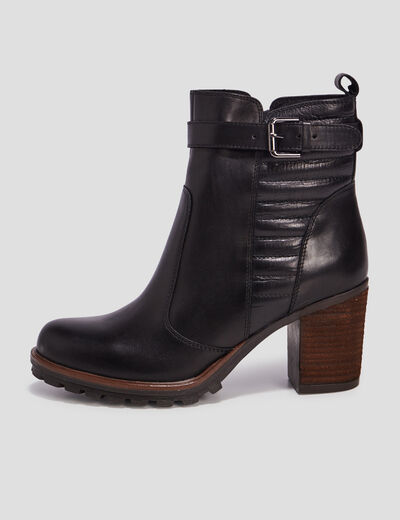 Bottines à talons en cuir boucle noir femme