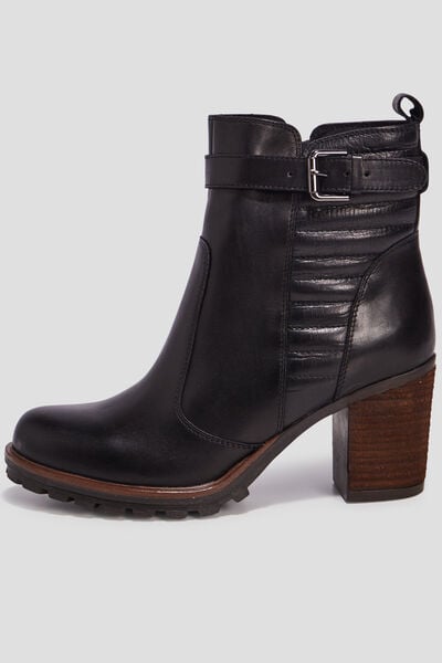 Bottines &agrave; talons en cuir boucle noir femme