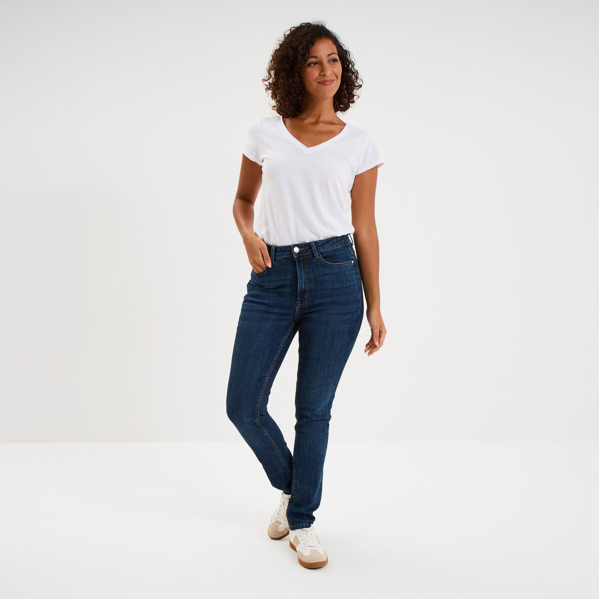 Jeans slim taille haute denim brut femme