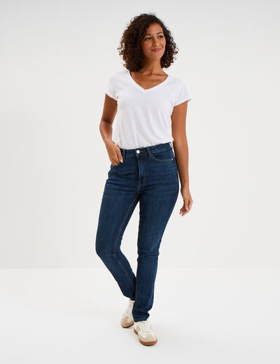 Jeans slim taille haute denim brut femme