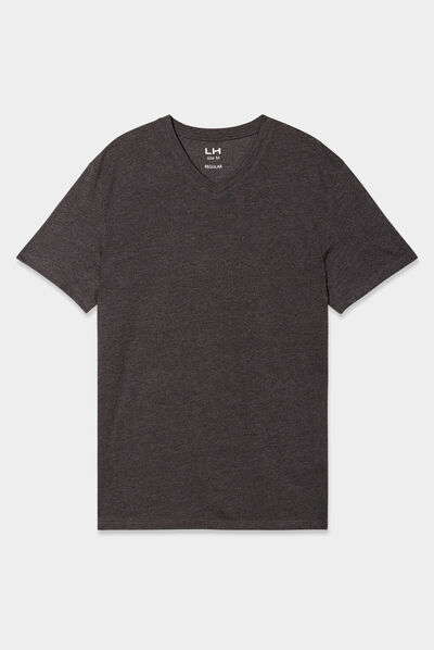 T-shirt droit col V gris foncé homme