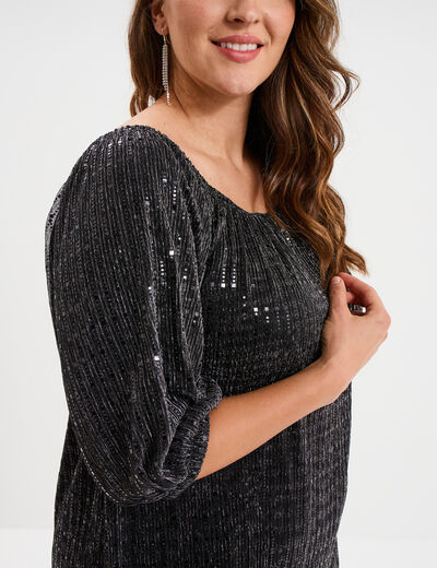 Robe &agrave; strass et manches 3/4 noir femme grande taille