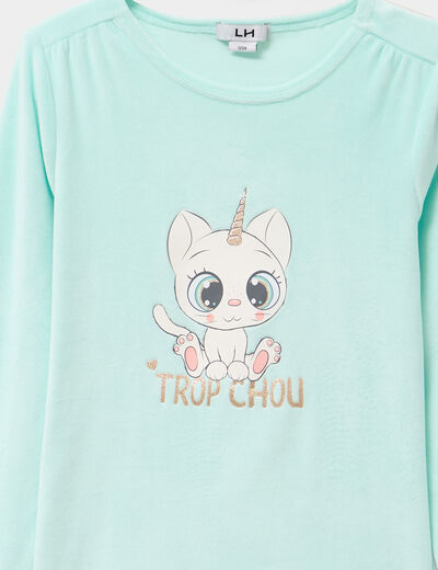 Ensemble pyjama legging et t-shirt bleu turquoise fille